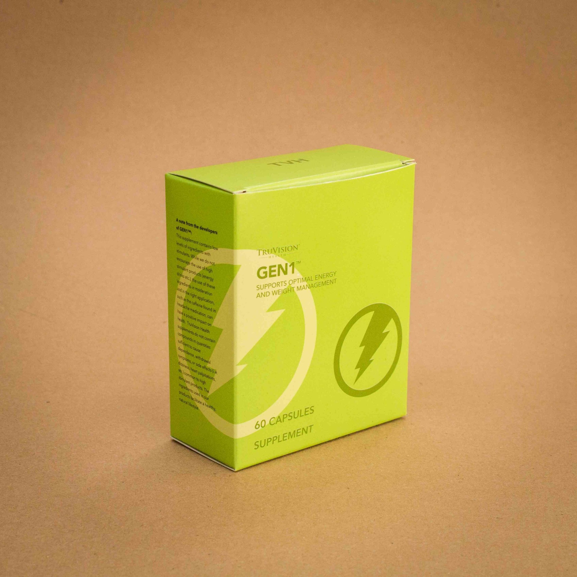 GEN1 lime green supplement folding carton for TruVision Health