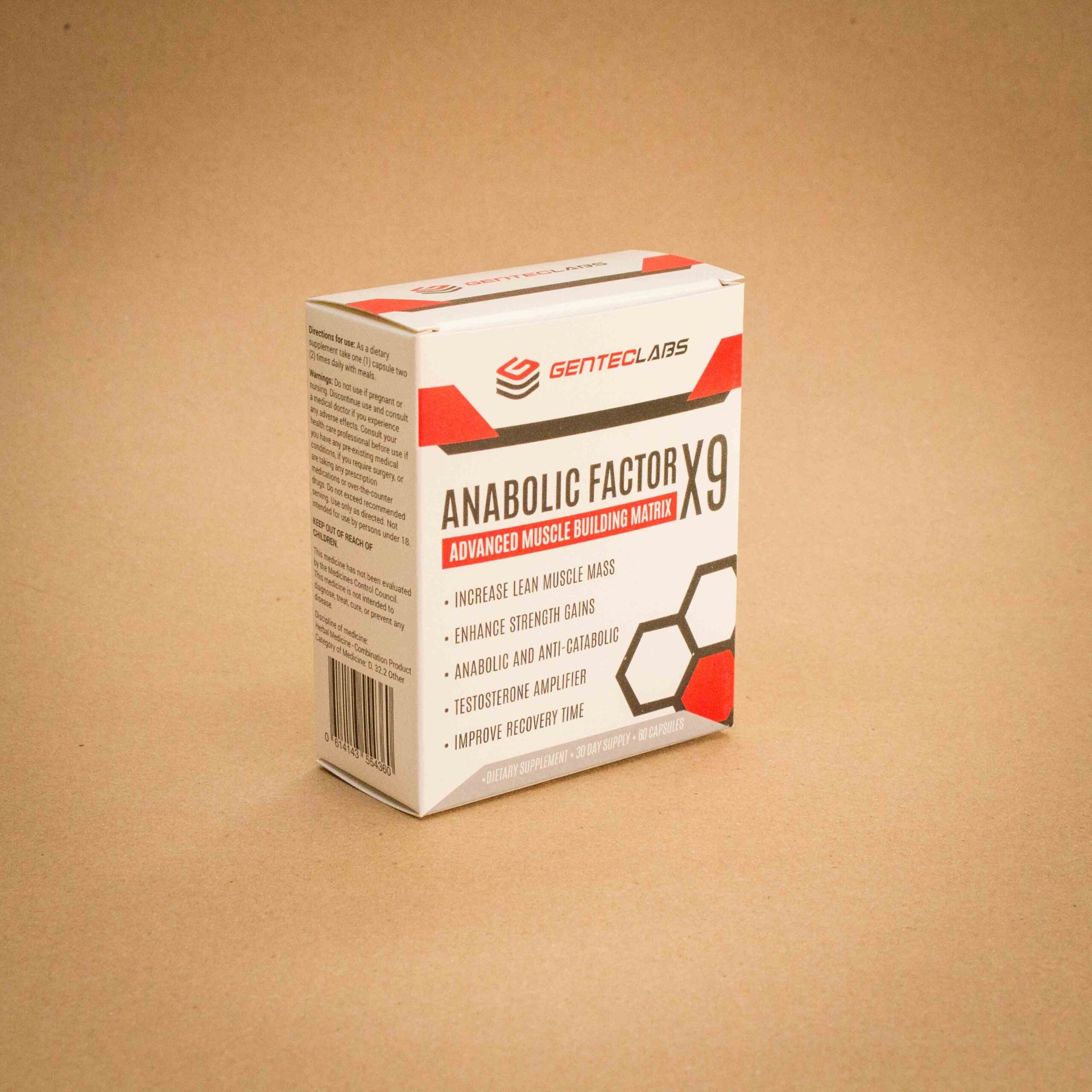 Gentec Labs Anabolic Factor X9 muscle building supplement folding carton
